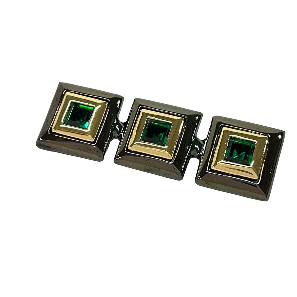 Saint Laurent YvesSaintLaurent Brooch Bronze Gold Green Hardware Plastic
